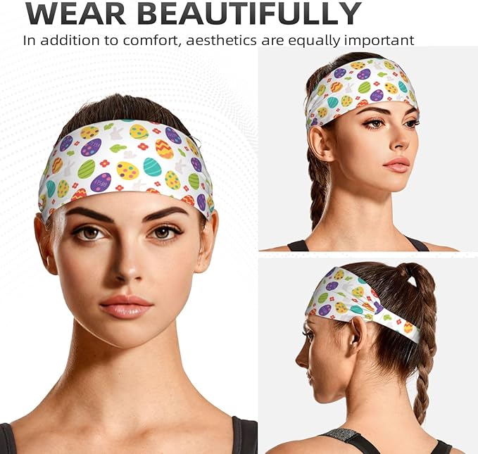 Easter Bunny & Eggs Style Sports Headband for Men Women Moisture Wicking Sweatband for Basketball, Running, Gym