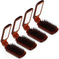 Nuenen 4 Pcs Folding Hair Brush with Mirror Portable Mini Hair Brush Small Compact Pocket Comb for Family Travel Car Gym Wig Bag Purse Gift Women(Tortoiseshell,Boar Bristles)
