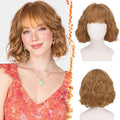 BARSDAR Natural Red Short Wavy Wig with Bangs - Short Wavy Ginger Auburn Wig for Women - Curly Wavy Textured French Bob Wigs with Bangs Soft Synthetic Natural Looking Face-Framing Daily