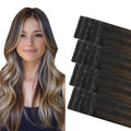 COOKAYU Invisi Edge Tape in Hair Extensions Real Human Hair Seamless Injected Tape Ins 18Inch 20pcs 40g Natural Black to Medium Brown and Caramel blonde Extensions