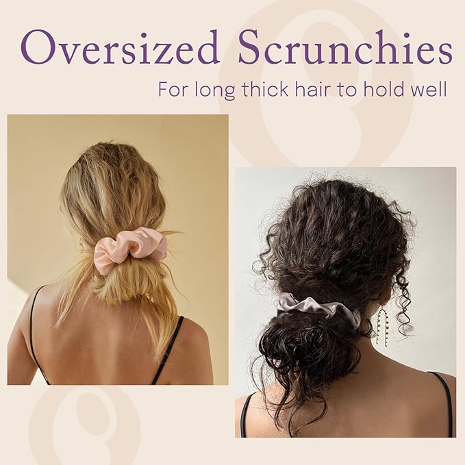 OLESILK Silk Scrunchies Oversized 100% Mulberry: Large for Long Thick Hair, Soft and Smooth for No Damage Hair Care Sleeping, Vintage Fashion