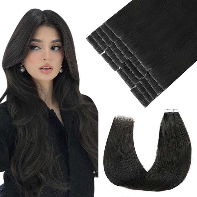 Pinkpearl Invisible Tape in Hair Extensions Human Hair, 20pcs 22inch 60g #2 Dark Brown Injection Tape in Extensions Real Remy Straight Seamless Silky Human Hair Injected