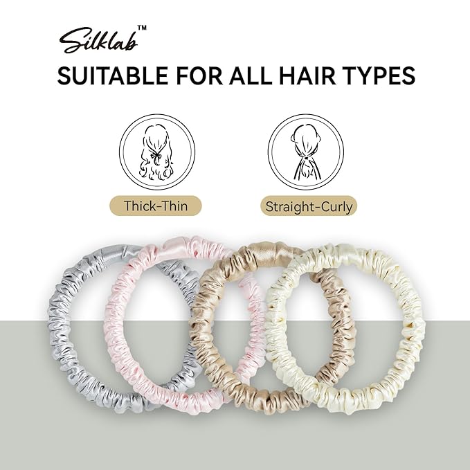 22 Momme 100% Mulberry Silk Scrunchies (2 Pack, Champagne), Well-Hold Elastic for No-Damage, 6A, Soft Hair Ties, Reduces Frizz & Breakage, OEKO-TEX Certified