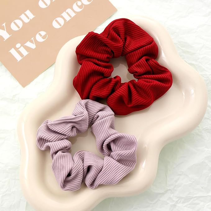 2-Piece Women's Winter Volumizing Hair Tie - Knitted Plush Hair Tie, Thickened Elastic Hairband, Suitable for Ponytails, Comfortable Hair Accessory (Red)