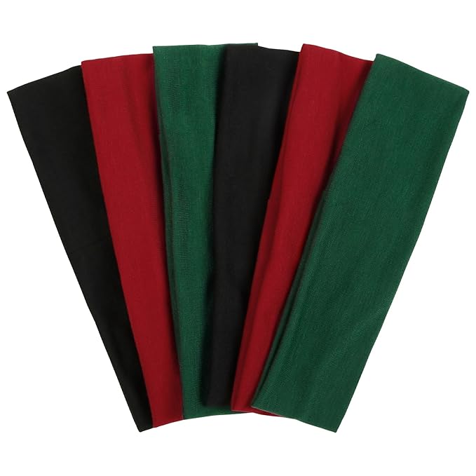 TERSE Christmas Headbands for Women Non Slip Elastic Sweat Hairbands Soft Fabric Hair Bands Workout Yoga Running Sport Thin Hair Wrap for Girls,Black Red Green Headbands