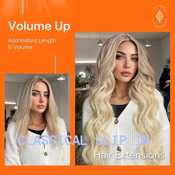 Full Shine Blonde Highlight Clip in Hair Extensions Blonde Hair Extensions Clip in Human Hair Balayage Human Hair Extension for Women for Long Hair 7 Pcs 22 Inch 120 G