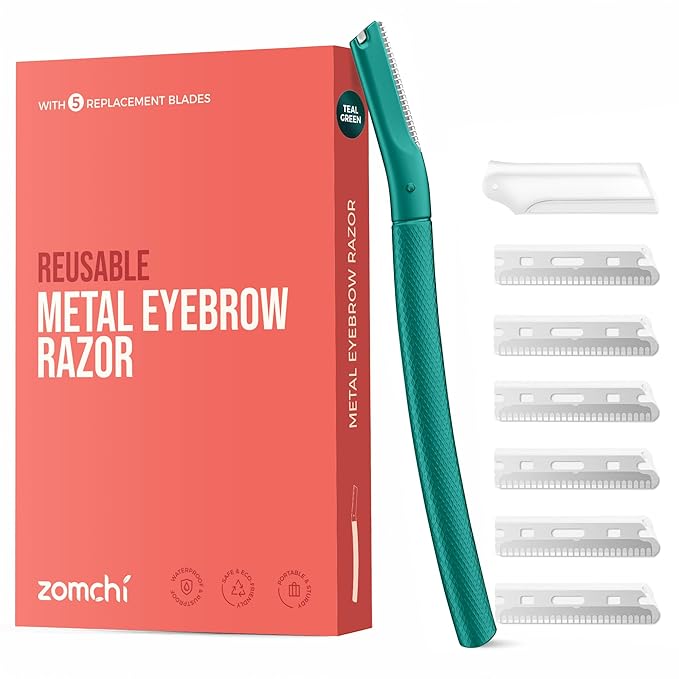 ZOMCHI Eyebrow Razor, Face Razors for Women&Men, Eyebrow Trimmer Shaper with Precision Cover, Facial Shaver with 6 Blades (Green)