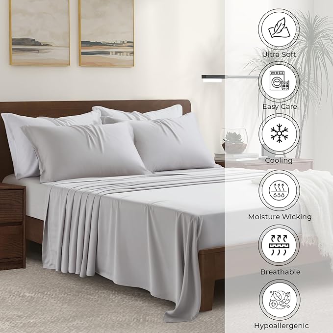 Luxury Bamboo Market | Queen Envelope Pillowcase Set | 100% Viscose Made from Bamboo | Organically Grown | Ultra Soft | Cooling | 2pcs [Dove Grey]