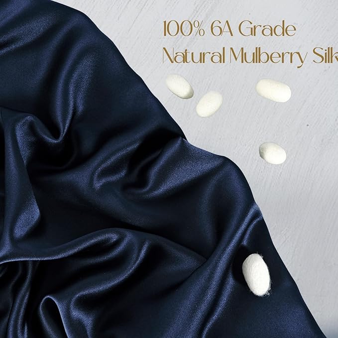 ZIMASILK 100% Pure Mulberry Silk Pillowcase for Hair and Skin Health,Soft and Smooth,Both Sides Premium Grade 6A Silk,600 Thread Count,with Hidden Zipper,1pc (Queen 20''x30'',Navy Blue)