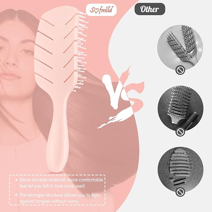 Hair Brush,Curved Vented Paddle Detangle Brush for Faster Blow Drying,Soft Flexible Bristles Glide Thru Tangles with Ease, Detangling Styling Hair Brushes for Women Curly Thick Wet Hair