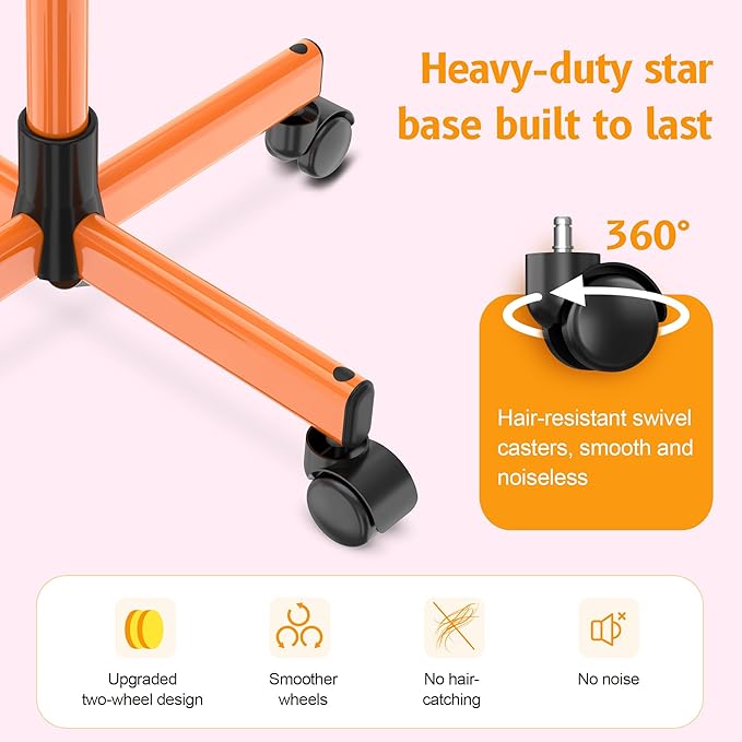 Salon Tray on Wheels - Premium Aluminum Tattoo Tray Rolling Trolley - Adjustable Salon Service Rolling Tray Hairdresser Cart with Clinic Spa Rolling Tray Wheels (Orange)