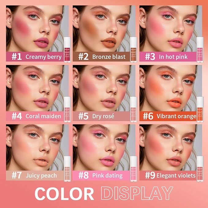 Liquid Blush for Cheeks Makeup Face Blush, Weightless Cream Formula, Smudge Proof Long-Wearing Pigmented Blush, Natural Look Makeup Face Blushes, Shimmer Finish, Dainty - 03# In hot pink