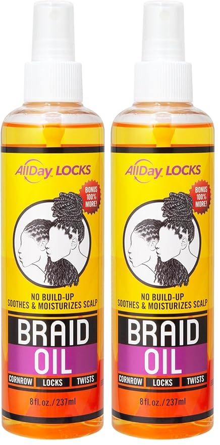 AllDay Locks Braid Oil | Soothes, Moisturizes Dry & Itchy Scalp | Nourishing, Soothing, Protecting Oil | Rejuvenates & Refreshes Braids, Locks, Twists, Cornrows | 8 oz (Pack of 2)