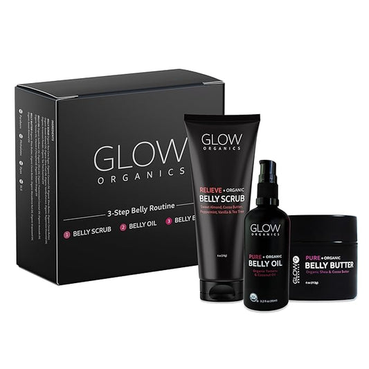 Pregnancy Bump Box, 3-Step Routine, Kit with Belly Scrub, Oil and Butter for Stretch Marks, Organic, Maternity Skin Care, Clean Beauty, The Perfect Gifts for Expectant Moms