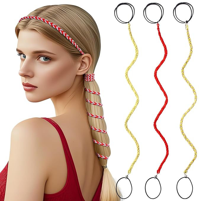 3 Packs Ponytail Holders Hair Ties for Women, Spiral Pony Tails Elastic Braided Hair Holders for Gym Swimming Sports (3pcs16"colorful10)