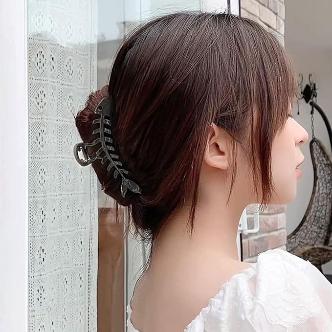 Black Metal Fishbone Hair Clip, 1Pcs - Big Fish Shaped Hair Claw Clips for Women and Girls, Secure Hair Styling and Accessories