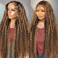 Highlight Ombre 13x6 Lace Front Wig Human Hair 210 Density 26 Inch Deep Wave Honey Blonde Glueless HD Transparent Lace Frontal Wigs for Women
