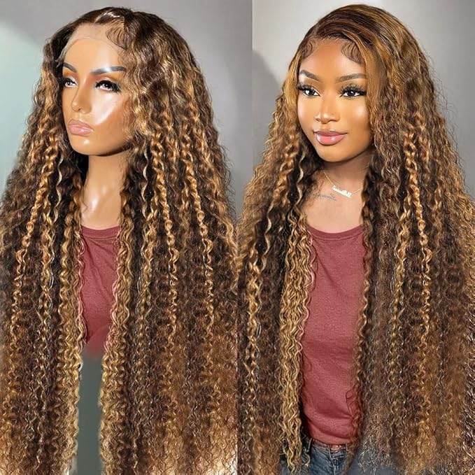 Highlight Ombre 13x6 Lace Front Wig Human Hair 210 Density 26 Inch Deep Wave Honey Blonde Glueless HD Transparent Lace Frontal Wigs for Women