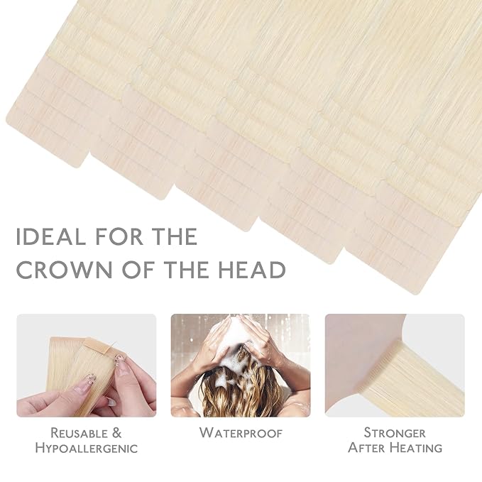 WENNALIFE Invisi Edge & Classic Tape in Hair Extensions Human Hair, 22 Inch 100g 40pcs(20pcs Invisi Edge & 20pcs Classic) Platinum Blonde Invisible Luxury Remy Hair Natural Seamless Injected Tape Ins