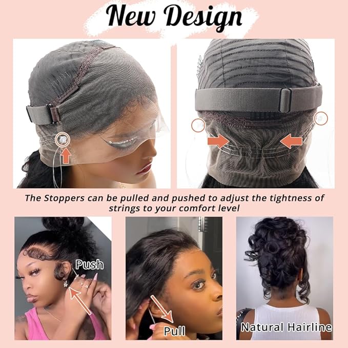 360 Lace Front Wigs Human Hair Body Wave 200% Density 34 Inch Upgraded Hidden Straps 360 HD Full Lace Wigs Human Hair With Drawstring Pre Plucked With Baby Hair for Women Natural Black