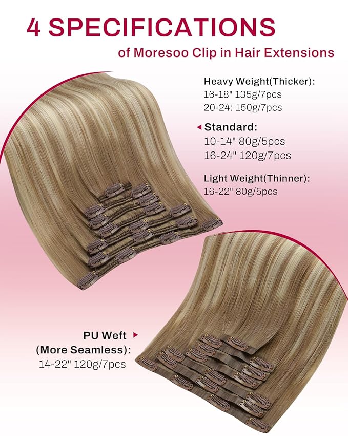 Moresoo Seamless Clip in Human Hair Extensions Light Brown to Medium Blonde Balayage Clip in Brown Blonde Hair Extensions for Women Remy Human Hair Clip ins Invisible 120g/7pcs 20 inch