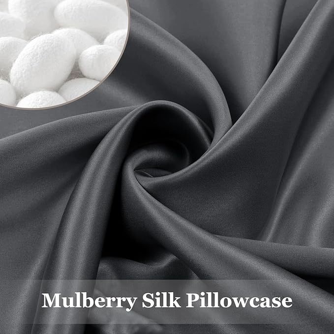 Adubor 100% Silk Pillowcase - Mulberry Silk Pillow Cases, 23 Momme 6A Grade Fibers, Silk Pillow Case for Hair and Skin Health, with Hidden Zipper (King 20''×36'', Space Gray, 1PC)