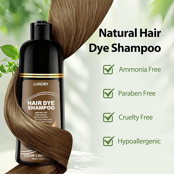 Light Brown Hair Dye Shampoo for 100% Gray Coverage - 3 IN 1 Hair Color Shampoo with Argan Oil & Ginseng, Ammonia & Paraben Free, Long Lasting Semi-Permanent Natural Color for Women & Men (500ml)
