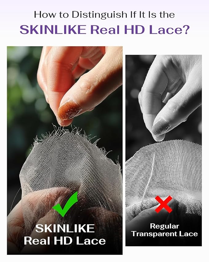 SKINLIKE Real HD Lace Wig 13x6 Full Frontal HD Lace Front Wigs Human Hair Pre Plucked Bleached Knots 180% Density 0.10mm Ultra-thin Invisible Lace Straight Human Hair Wigs For Women 28 Inch