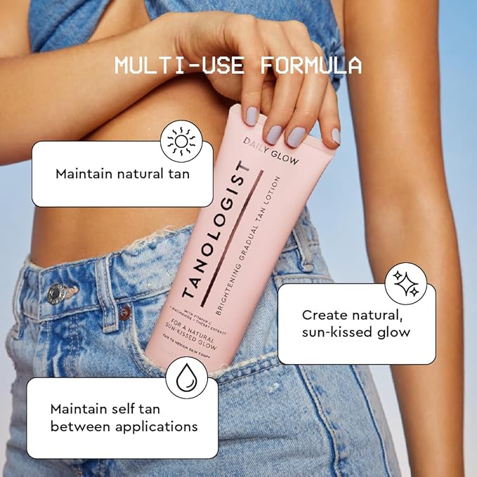 Tanologist Brightening Daily Glow Body Lotion- Medium/Dark, Gradual Tanning Lotion, No Fake Tan Smell, Streak-Free & Natural Looking Self Tanner, Vegan, 8.45 fl. oz/250 ml Tube