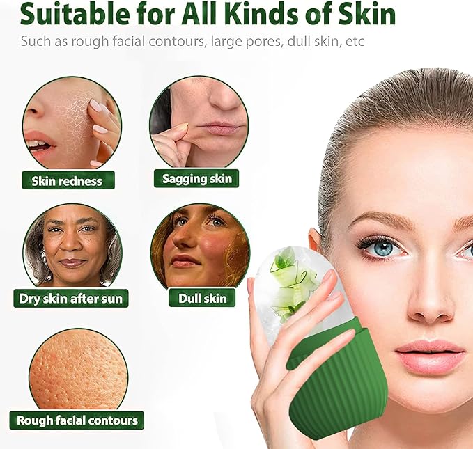 XHJRI Ice Roller Massager for Face, Eyes and Neck - Naturally Condition Skin, De-Puff Eye Bags, Reduce Migraine Pain - Reusable Silicone Ice Mold (Green)