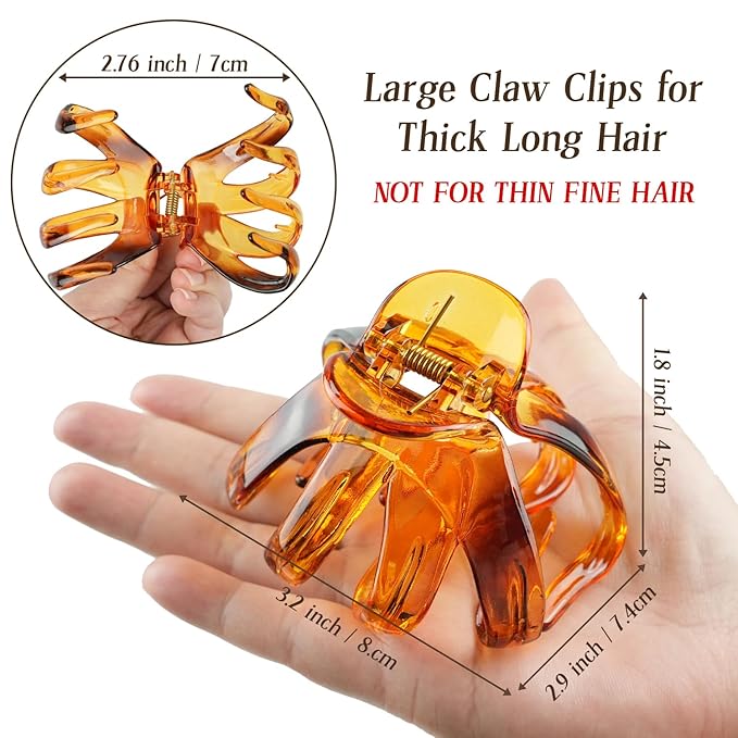 Large Octopus Hair Clips for Thick and All Hair Types, 3.2" Strong Hold Jumbo Hair Jaw Clips for Women and Girls, 6 Packs (Black & Brown)