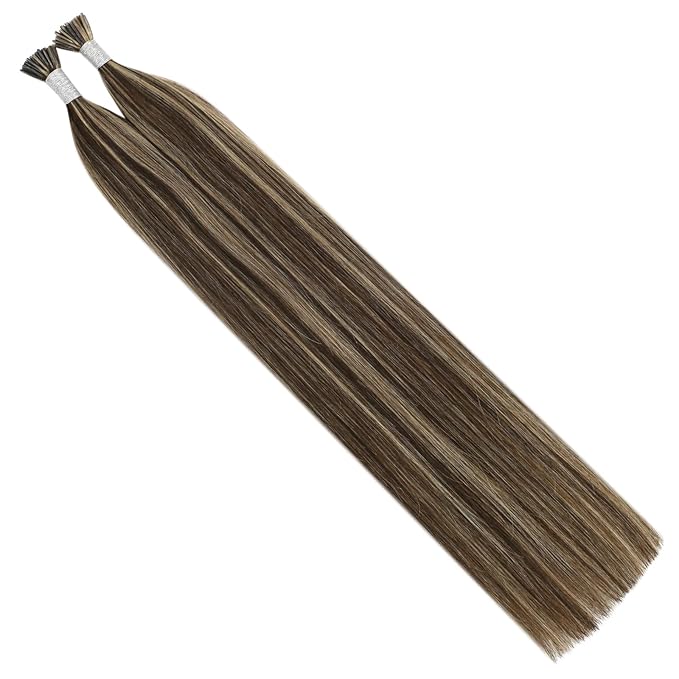 YoungSee I Tips Hair Extensions Brown Itip Hair Extensions Real Human Hair Highlight Dark Brown with Blonde Itip Hair Extension for Everyday Use 18 Inch 50g 60s