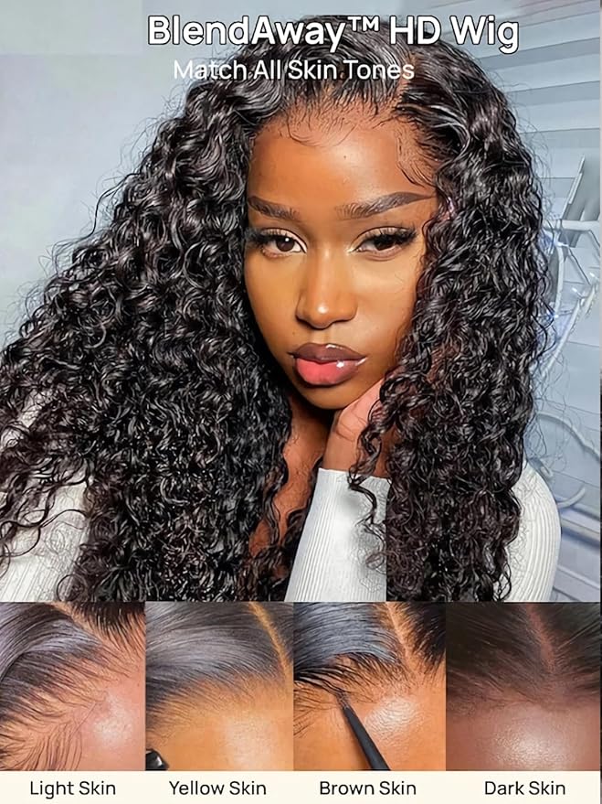 Julia Hair Bye Bye Knots Wig 13x4 Glueless Wigs Human Hair Mixed Curls Water Wave and Jerry Curly Fluffy Wig Pre Everything Pre Plucked Pre Cut HD Lace Bleached Knots Natural Black 16 Inch