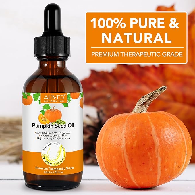 Pumpkin Seed Oil, Pumpkin Seed Essential Oil for Hair Growth & Dry Damaged Hair, Strengthen Hair Thickness, Nourish Hair scalp, Moisturizer Serum for Skin, Face & Body, 2.02 Fl Oz