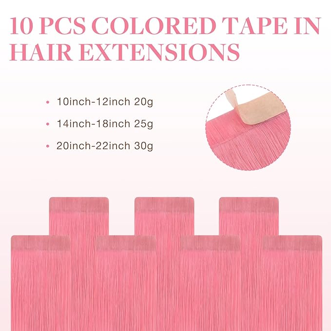 GOO GOO Tape in Hair Extensions Human Hair, Peach Pink, 12inch 20g 10pcs, Colored Tape ins Human Hair Extensions, Silky&Soft Invisible Tape Ins, Hair Highlighted for Party