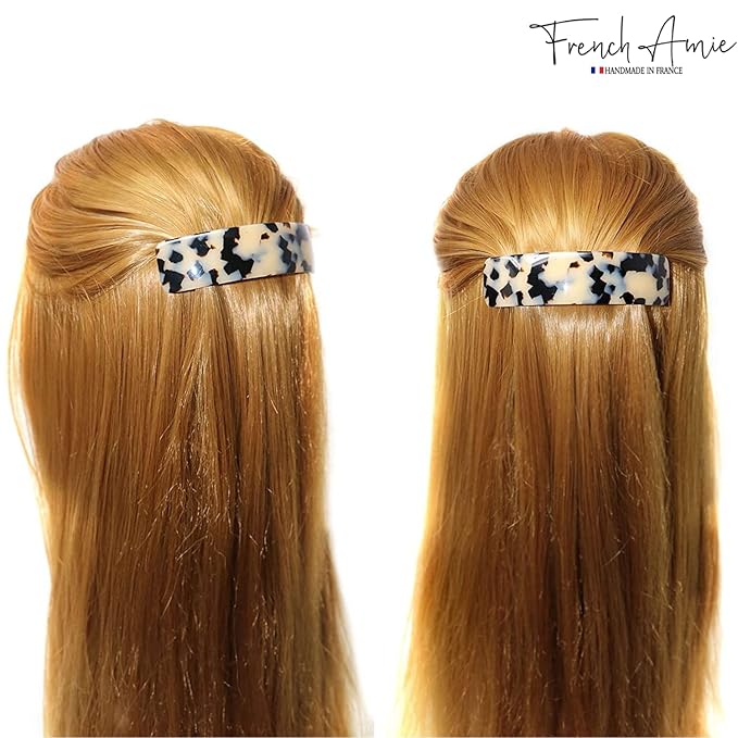 French Amie White Tokyo Handmade Curved Strong Grip Celluloid Automatic Volume Hair Clip Barrette (White Tokyo)