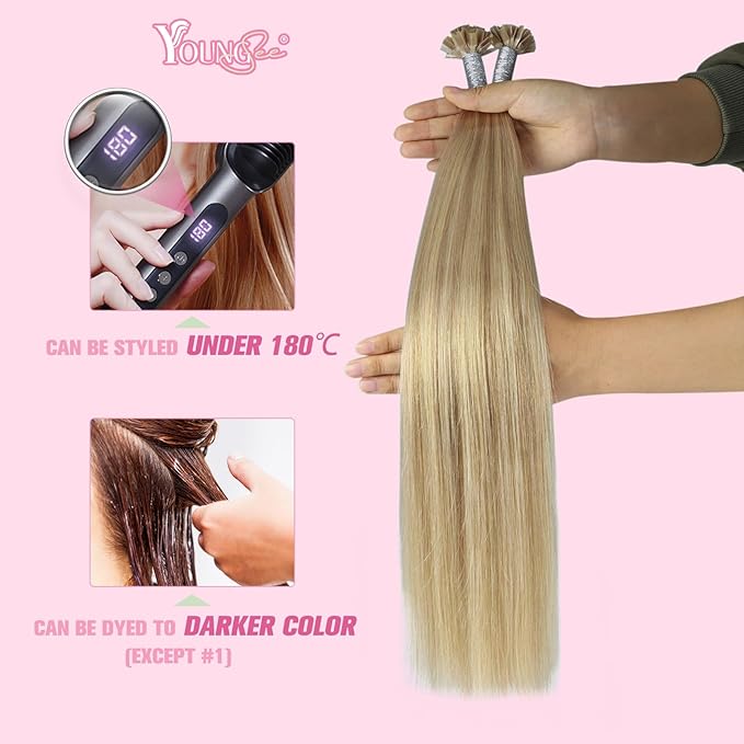 YoungSee K Tip Hair Extensions Human Hair Blonde Highlight Ktip Human Hair Extensions Golden Blonde Highlight 14inch 50s/50g