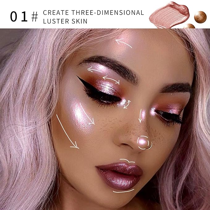 AKARY Liquid Highlighter Makeup for Face Body, Contour Foundation Illuminator Boom Stick, Highlighting Shade Longwear Shimmer Glow Makeup, Valentine's Day gift (01 Pearlescent White + Warm Brown)