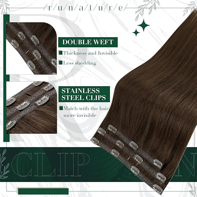 RUNATURE Human Hair Clip in Extensions, Brown Clip in Hair Extensions Real Human Hair, Remy Hair Extensions Clip Ins, Long Straight Hair, Easy to Apply, 20 Inch 50g 3pcs #4 Medium Brown