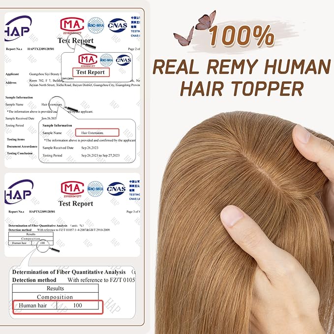 Rich Choices Real Human Hair Topper for Women With Bang - 100% Remy Human Hair for Thinning Hair, Clip in Silk Base, 16 Inch #6 Light Brown
