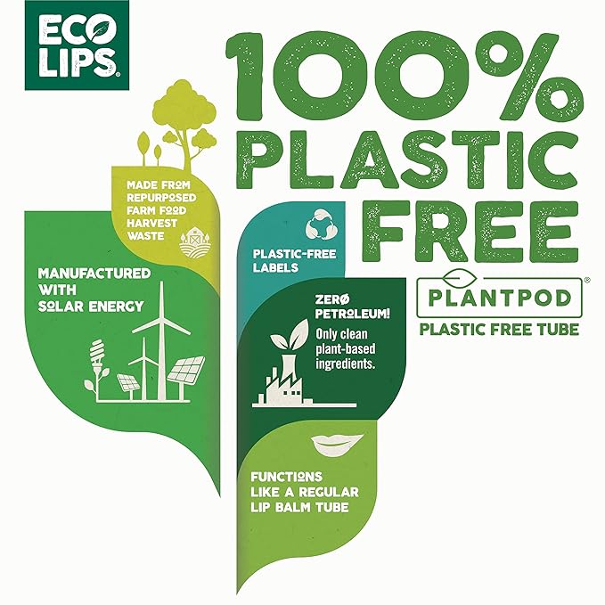 Vegan Lip Balm Lemon Lime Flavor 3 Pack - Bee Free with Candelilla Wax, Cocoa Butter & Coconut Oil Lip Care. Soothe & Moisturize Dry, Chapped Lips - 100% Plastic-Free Plant Pod Packaging - Made in USA