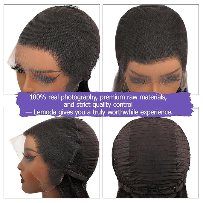 Lemoda Full 13x6 SKINLIKE Real HD Lace Wigs 15A Brazilian Straight Virgin Human Hair Lace Frontal Wigs 200% Invisible 0.1mm Ultra-thin Frayed Ends Lace Front Wig Pre Plucked Tiny Knots 22inch