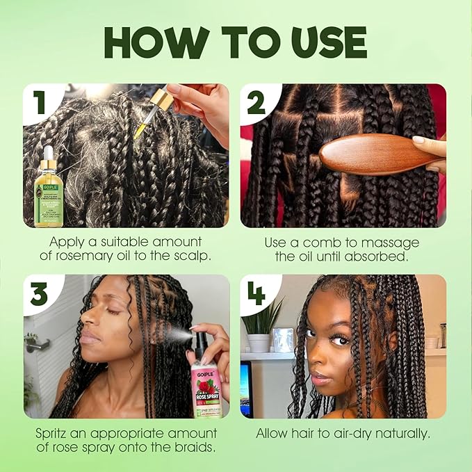Rose Water for Hair Loc Spray Refreshing for Locs Rose Water Hair Scalp Moisturizer Hydrating Dreadlock | Loc Brush for Dreads Comfortable Massage Wide Tooth Comb & Rosemary Oil for Hair Growth Set