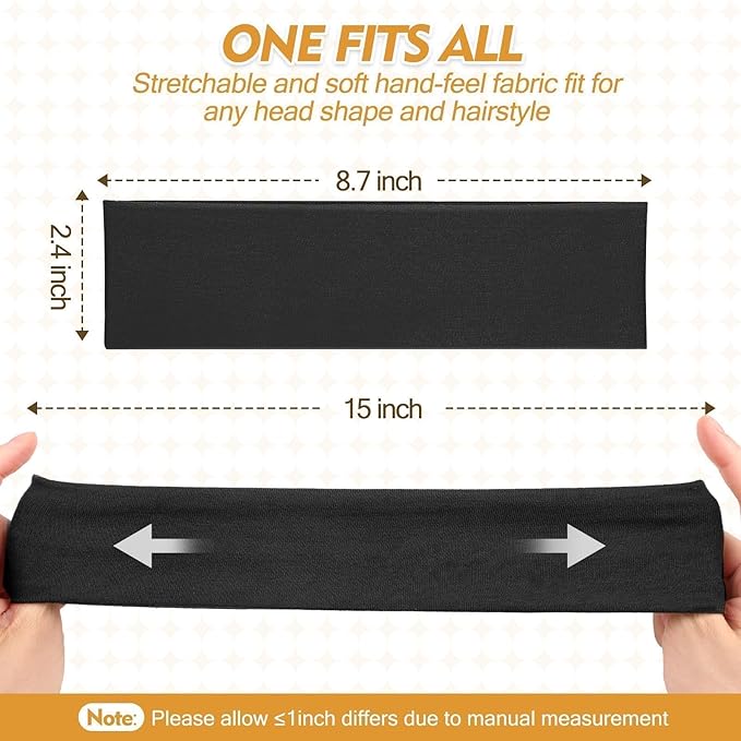 Headbands for Women and Men - 8 Pcs Black White Headband Hair Bands Accessory Stretchy Soft Fabric Sweat Head band for Workout Sport Stocking Stuffers for Men Women Husband Wife Friend Christmas Gifts