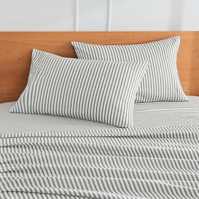 JELLYMONI 100% Natural Cotton Striped Pillowcases Set, 2 Pack White and Grey Vertical Stripes Pattern Printed Pillow Covers with Envelope Closure(Pillows are not Included)-King(20"×40")