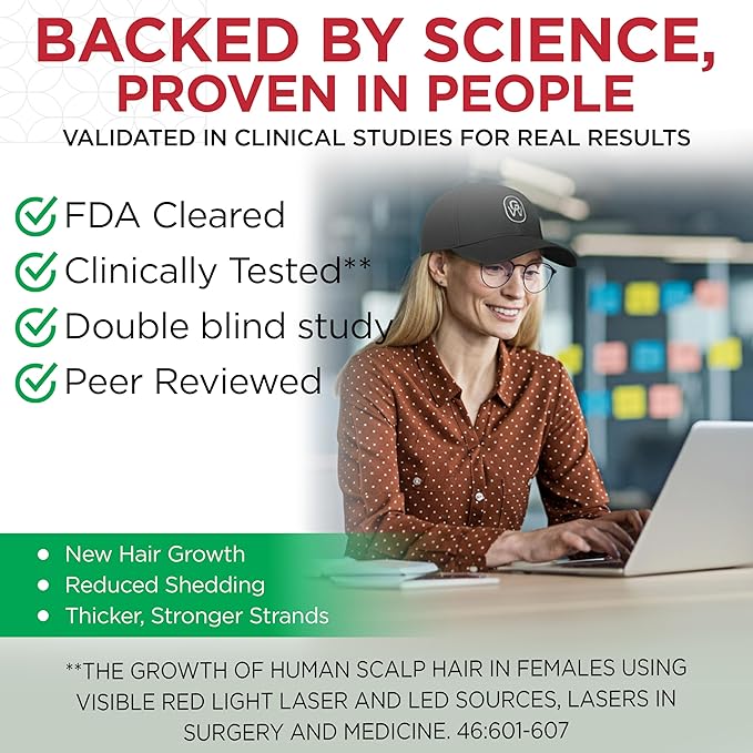 Red Light Therapy Hair Growth Cap – FDA Cleared Laser Treatment for Hair Regrowth and Reduced Shedding – LED & Laser Red Light Therapy Clinically Proven in Double-Blind Studies -Black
