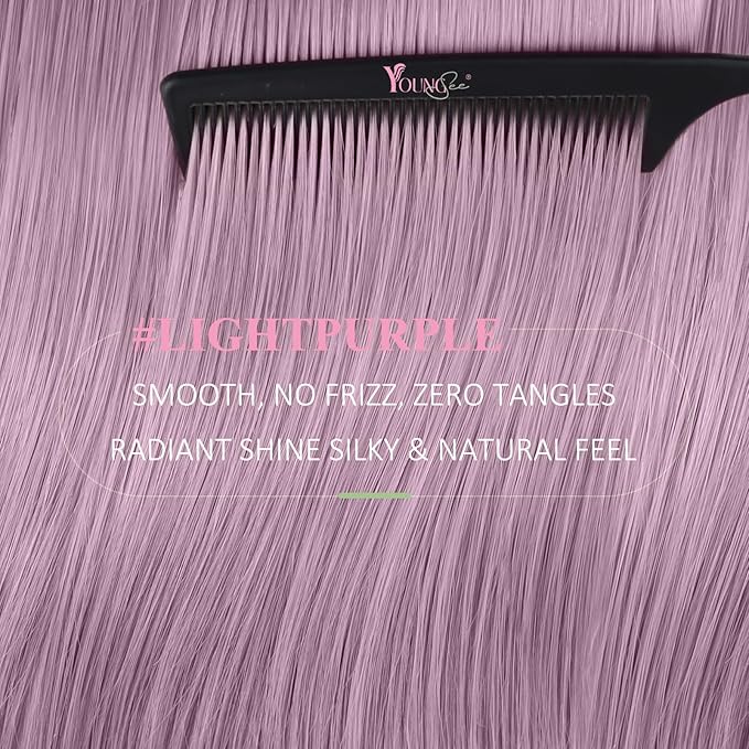 YoungSee Tape Hair Extensions Light Purple Long Hair Extensions Tape in 22 Inch Invisible Tape in Hair Extensions Human Hair Purple for Experimenting colors