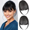 Clip in Bangs 100% Real Human Hair, Wispy Bangs Hair Clip, Fake Bang Fringe with Temples Hairpieces for Women Daily Wear (Black, Wispy Bangs)