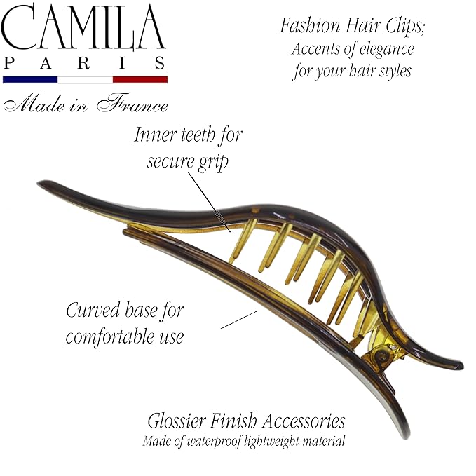 Camila Paris CP2383 French Hair Clips, Large Side Slide Hair Clips for Long Curly Wavy Hair, Strong Hold No Slip Grip, Girls Hair Claw Clips for Women, Styling Girls Hair Accessories, Made In France