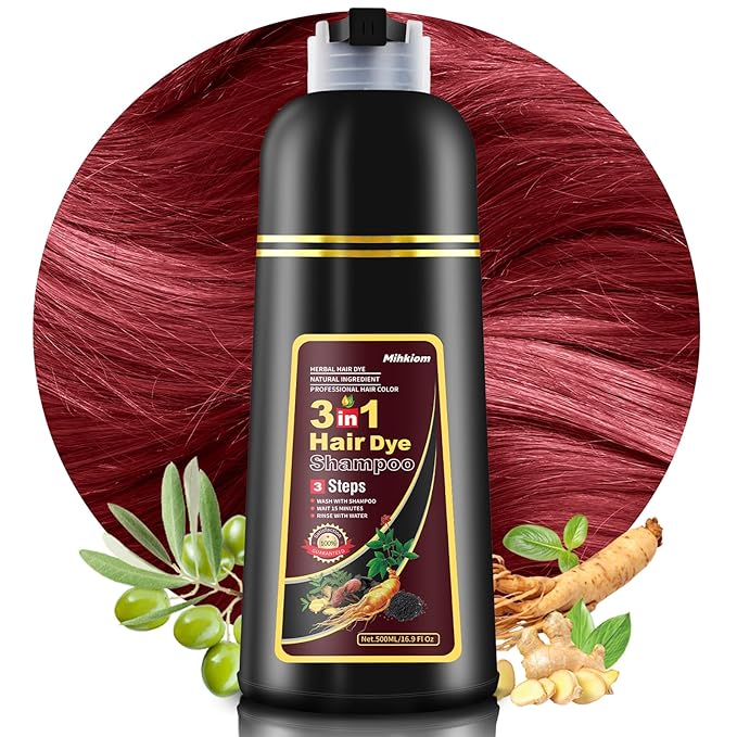 Hair Dye Shampoo 3 in 1 for Women & Men, Wine Red Hair Color Shampoo Refresh Hair Only 20 Mins - Natural Plant - Champu Para Pintar el Pelo